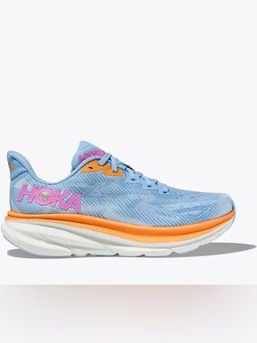 Hoka Light Blue and Orange Athletic Running Shoes